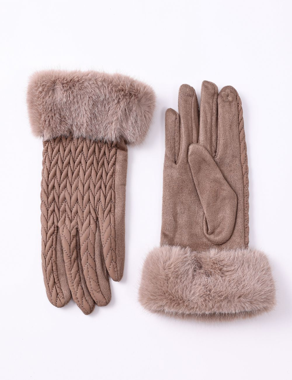 gants côtelés simili fourrure