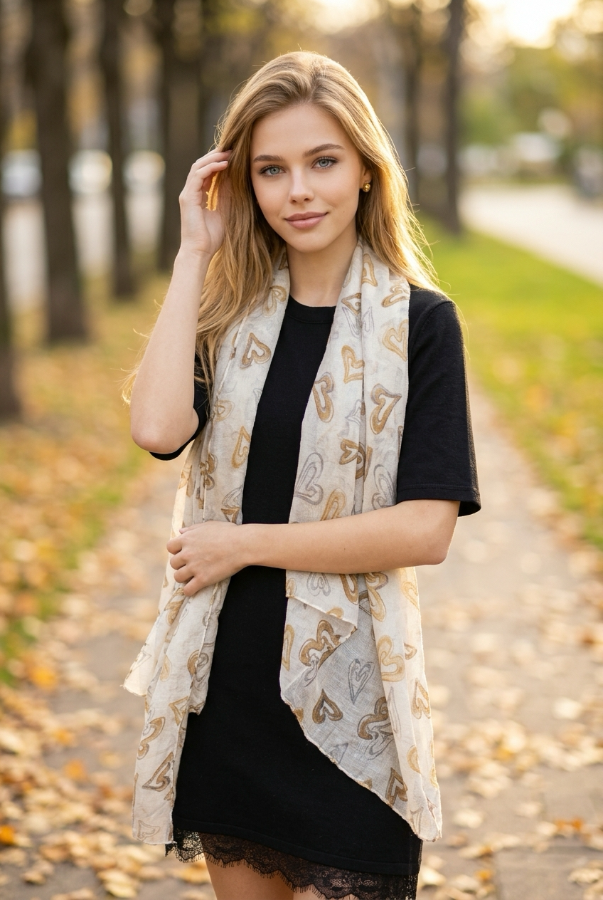 Foulard beige avec des cœurs