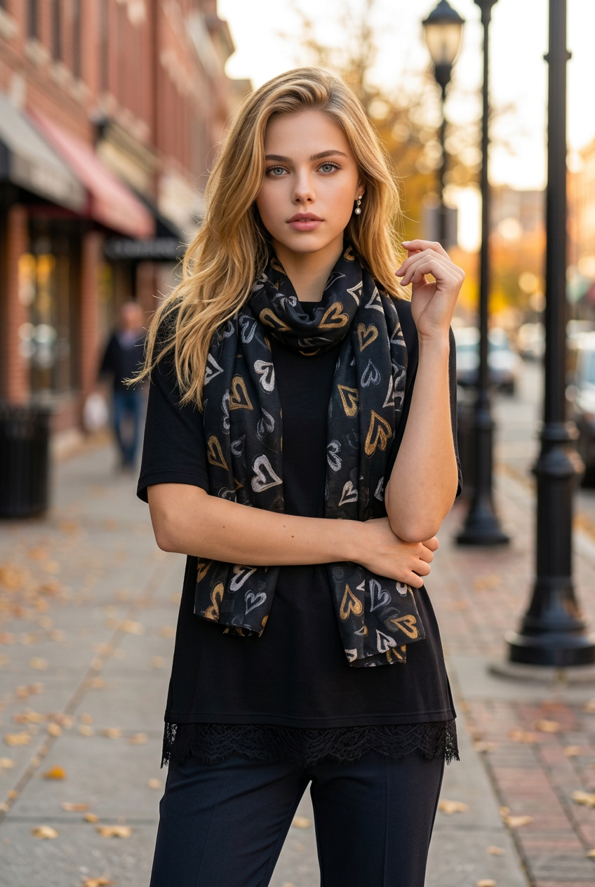 Foulard noir avec des cœurs
