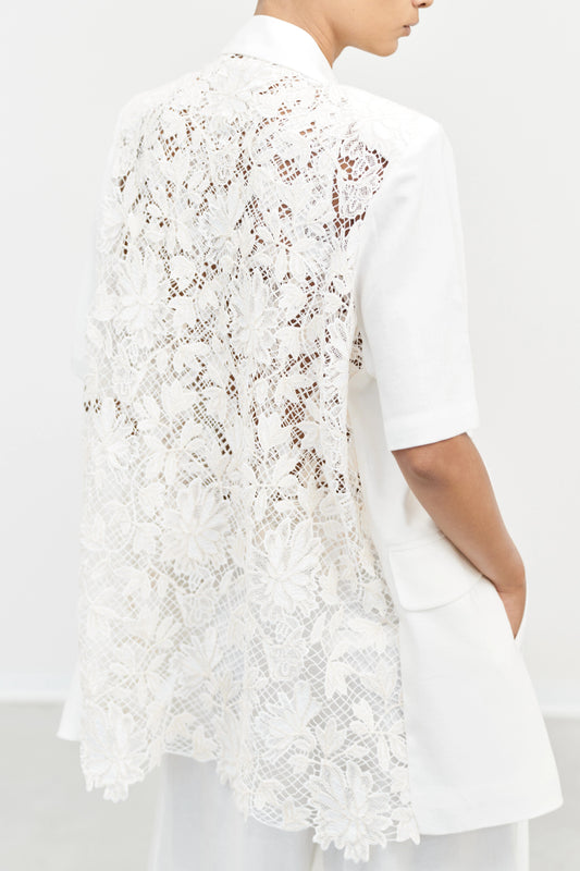 veston avec dos en dentelle blanc cassé
