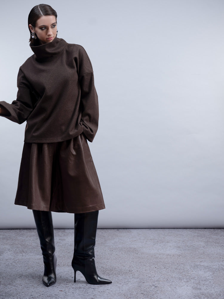bermudas en simili cuir brun chocolat