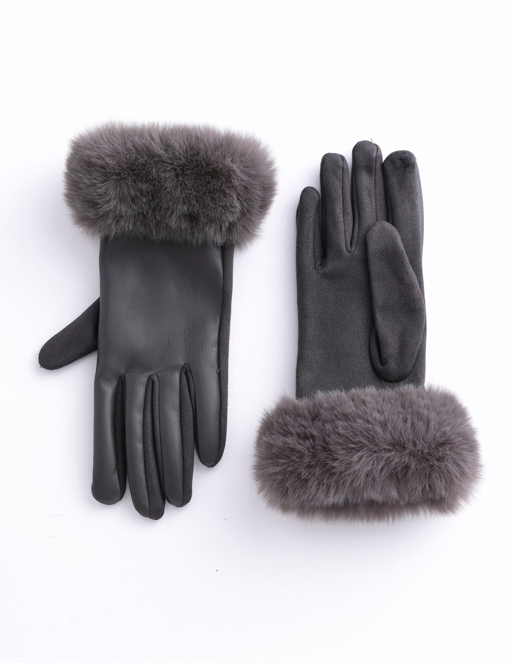gants simili cuir et fourrure poignet