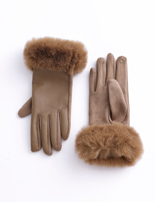 gants simili cuir et fourrure poignet