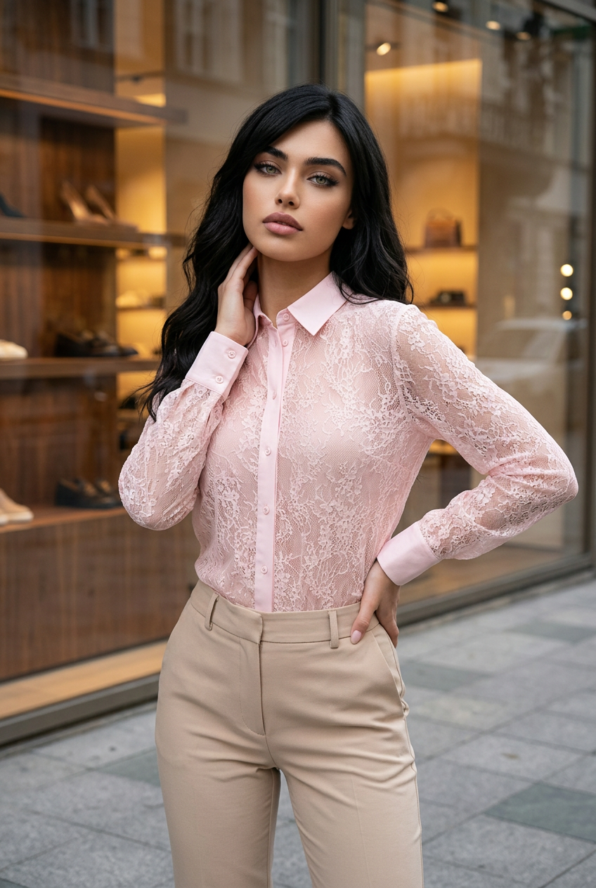 blouse en dentelle rose