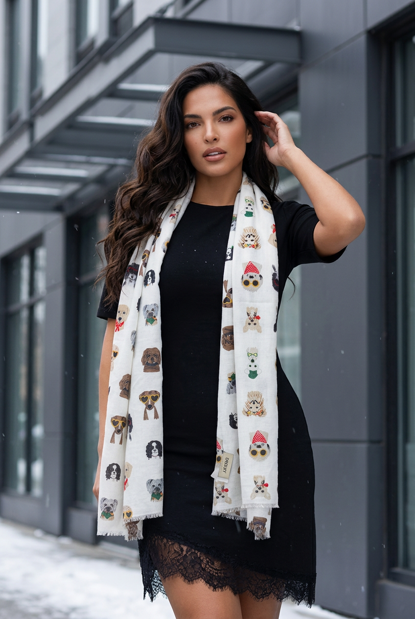 Foulard crème avec chiens