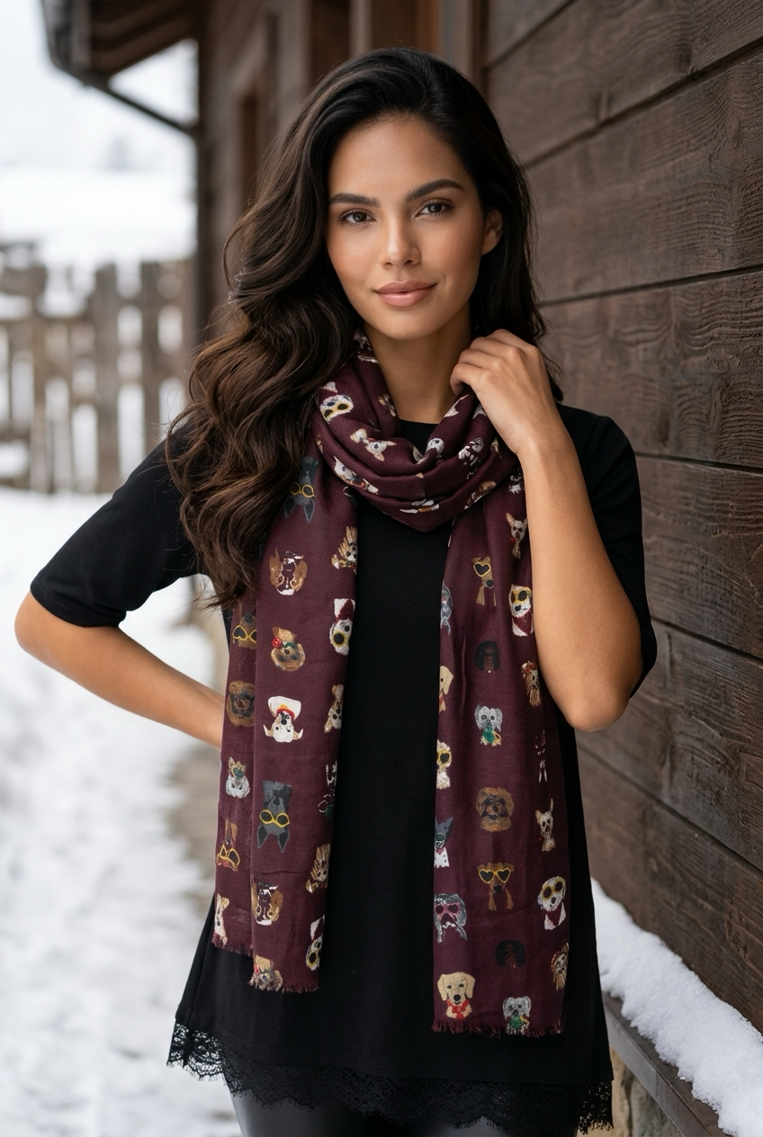 Foulard bourgogne avec chiens