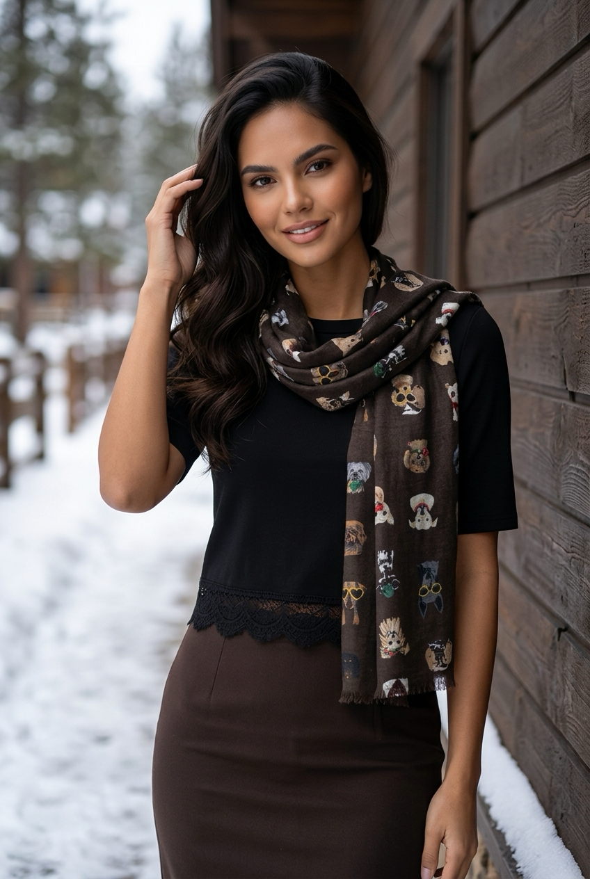 Foulard brun foncé avec chiens